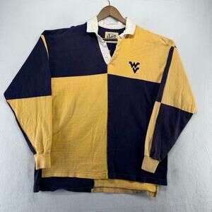 Vintage West Virginia Rugby Shirt Mens XL Blue Yellow Colorblock Embroidered 90